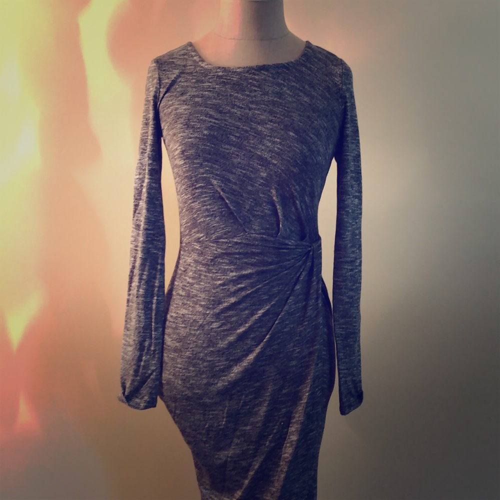 Charcoal Grey Wrap Waist Midi